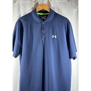 Under Armour Men Loose Fit Heatgear Polo Shirt Navy Blue Size LG